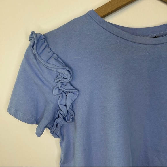 Zara Women’s Blue Ruffle Short Sleeve Cropped T-Shirt, Size Small - Picture 2 of 5